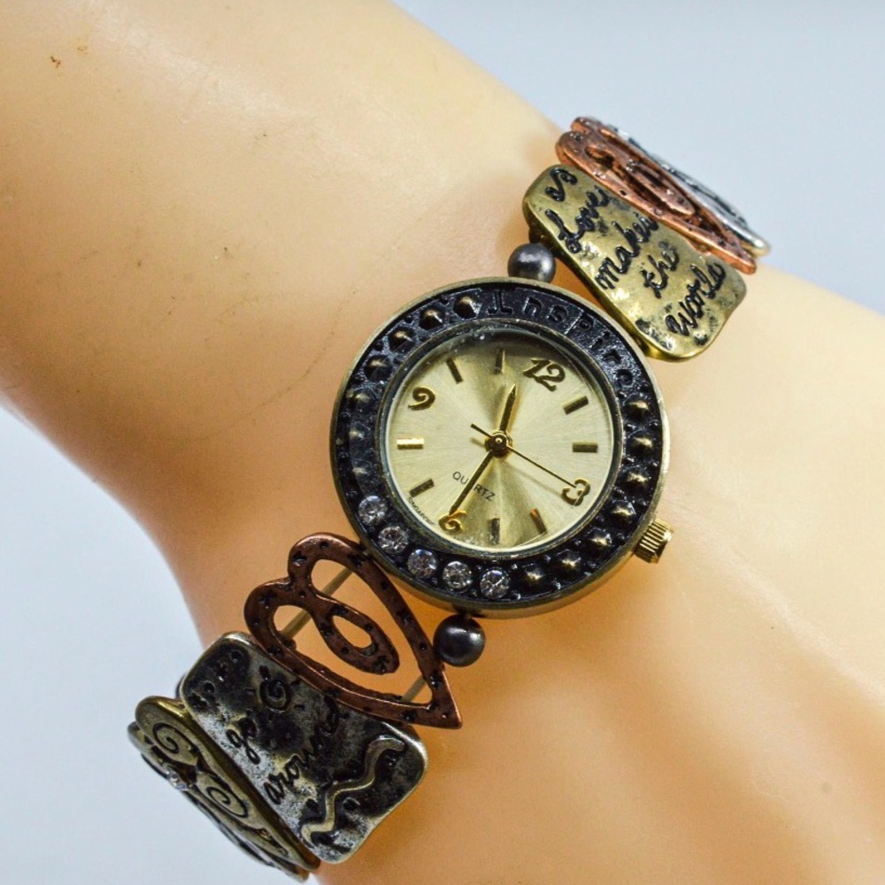 Bronze Tone Inspire Brand Inspirational Quote Watch